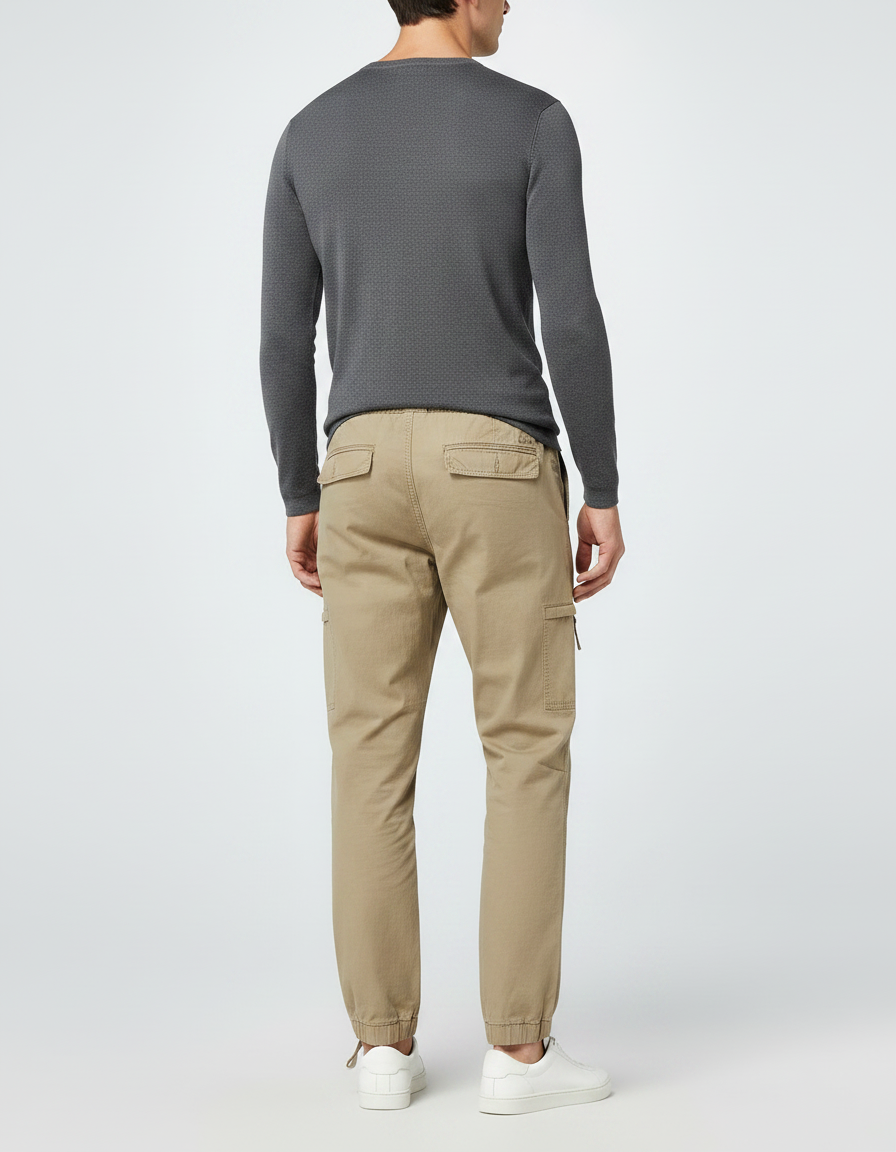 Pantalon Parachute Kaki Cargo Décontracté Coton Cordon Homme - Toile - vue 2