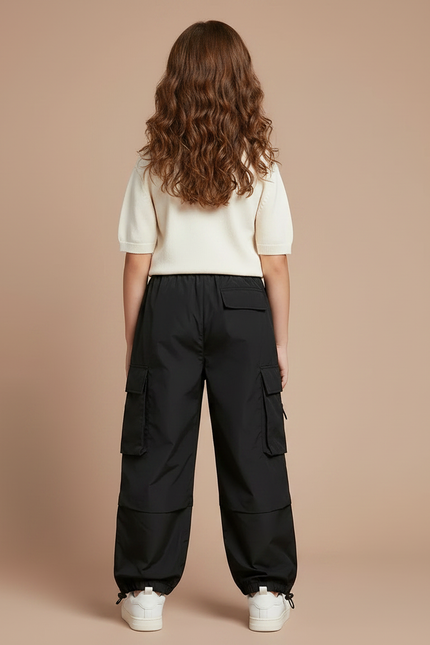 Pantalon Parachute Noir Cargo Ample Enfant Décontracté - Polyester - vue 2