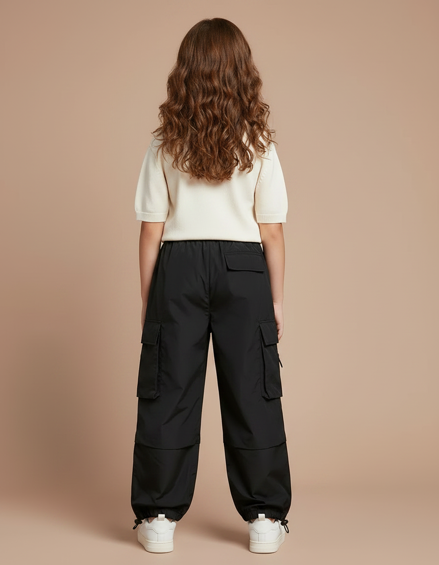 Pantalon Parachute Noir Cargo Ample Enfant Décontracté - Polyester - vue 2