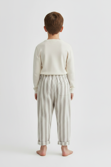 Pantalon Parachute Beige Rayé Coton Ample Enfant - Molleton - vue 2