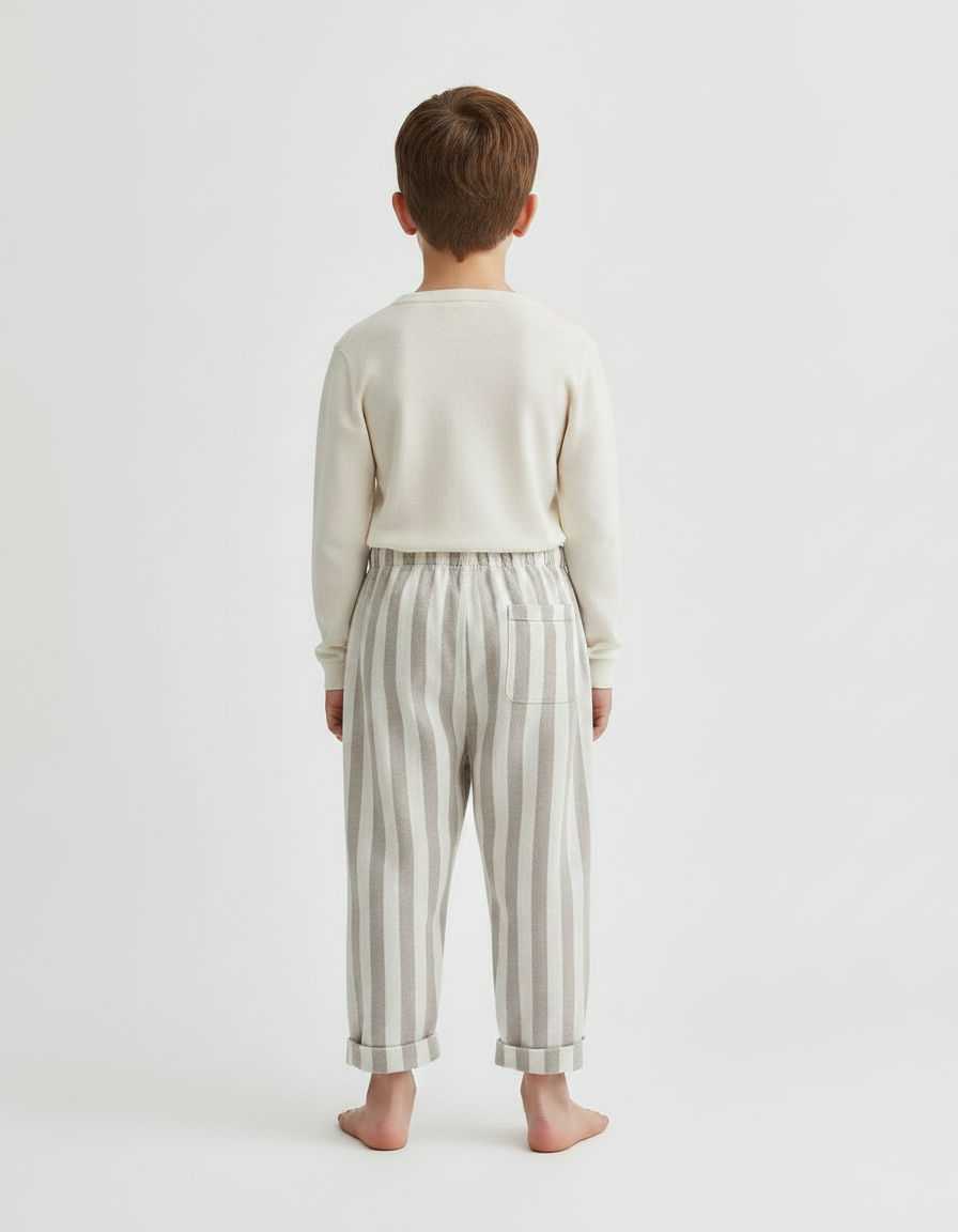 Pantalon Parachute Beige Rayé Coton Ample Enfant - Molleton - vue 2