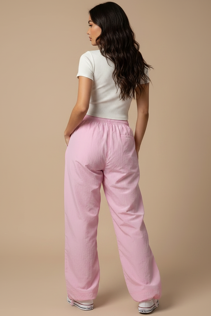 Pantalon Parachute Rose Ample Fluide Imprimé Décontracté - Polyester - vue 2