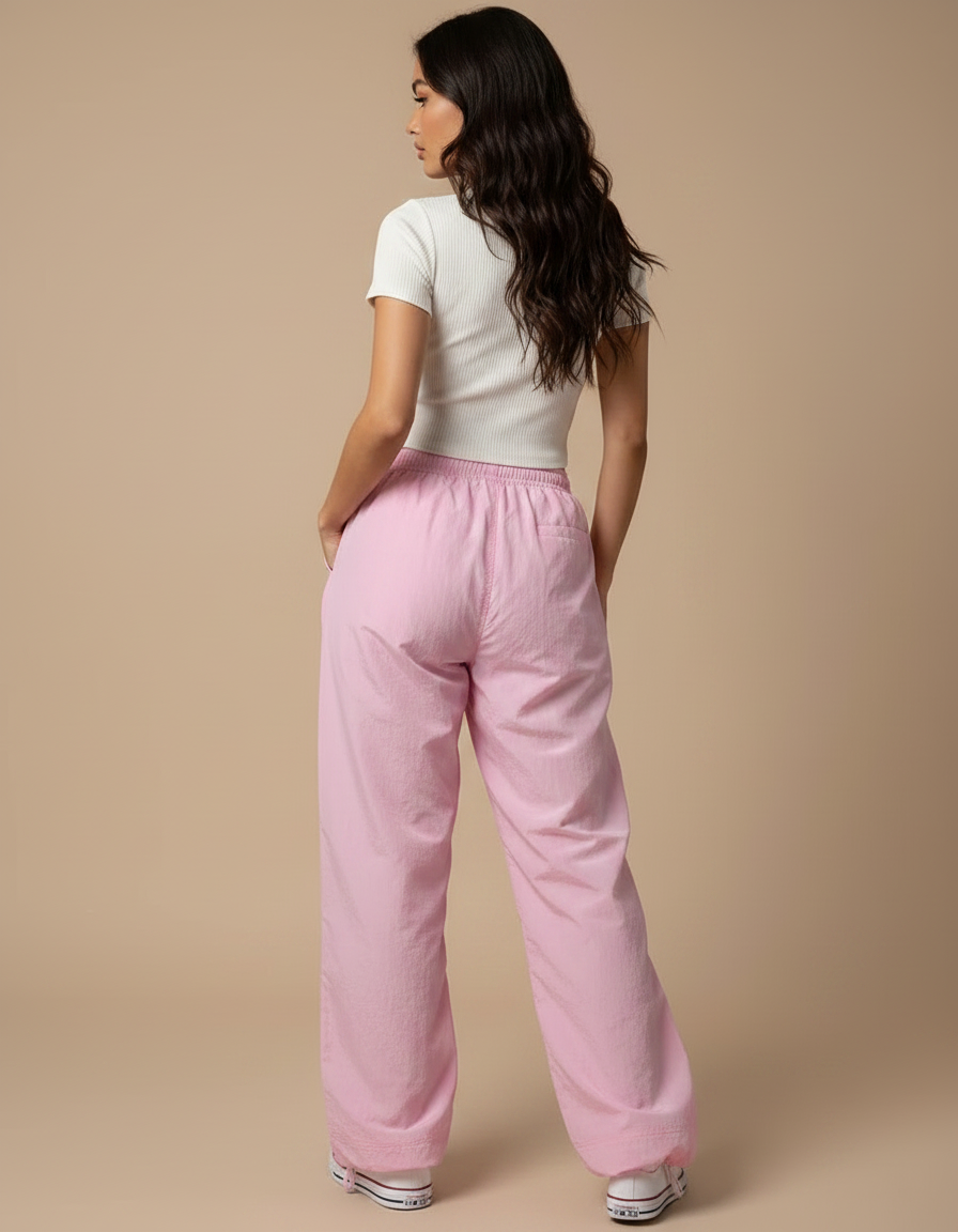 Pantalon Parachute Rose Ample Fluide Imprimé Décontracté - Polyester - vue 2