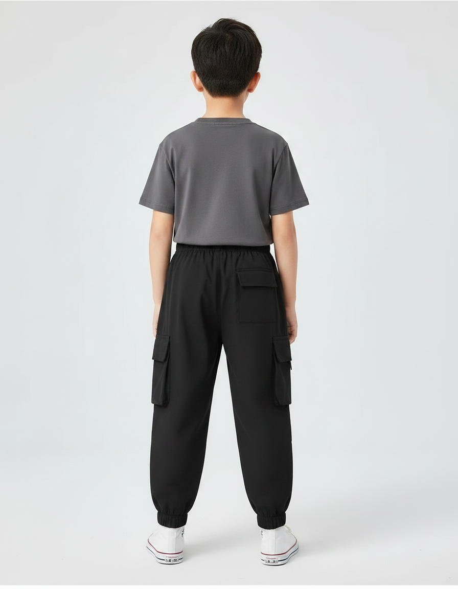 Pantalon Parachute Noir Cargo Ample Garçon Polyvalent - Polyester - vue 2