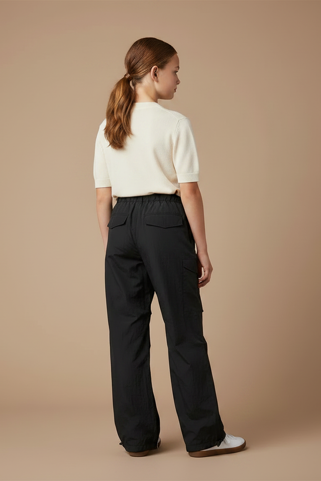 Pantalon Parachute Noir Ample Léger Décontracté Fille - Polyester - vue 2