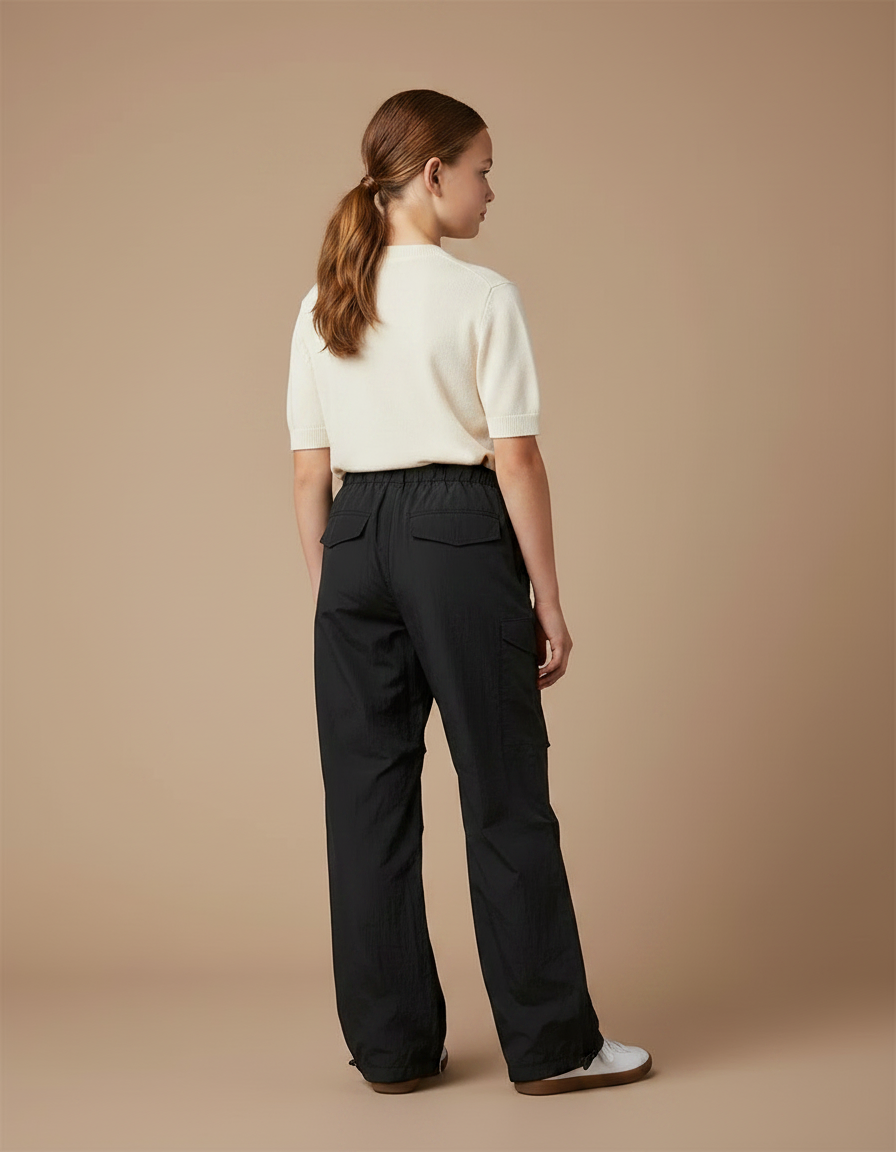 Pantalon Parachute Noir Ample Léger Décontracté Fille - Polyester - vue 2