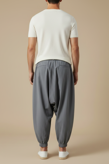 Pantalon Parachute Gris Ample Lin Décontracté Homme - vue 2