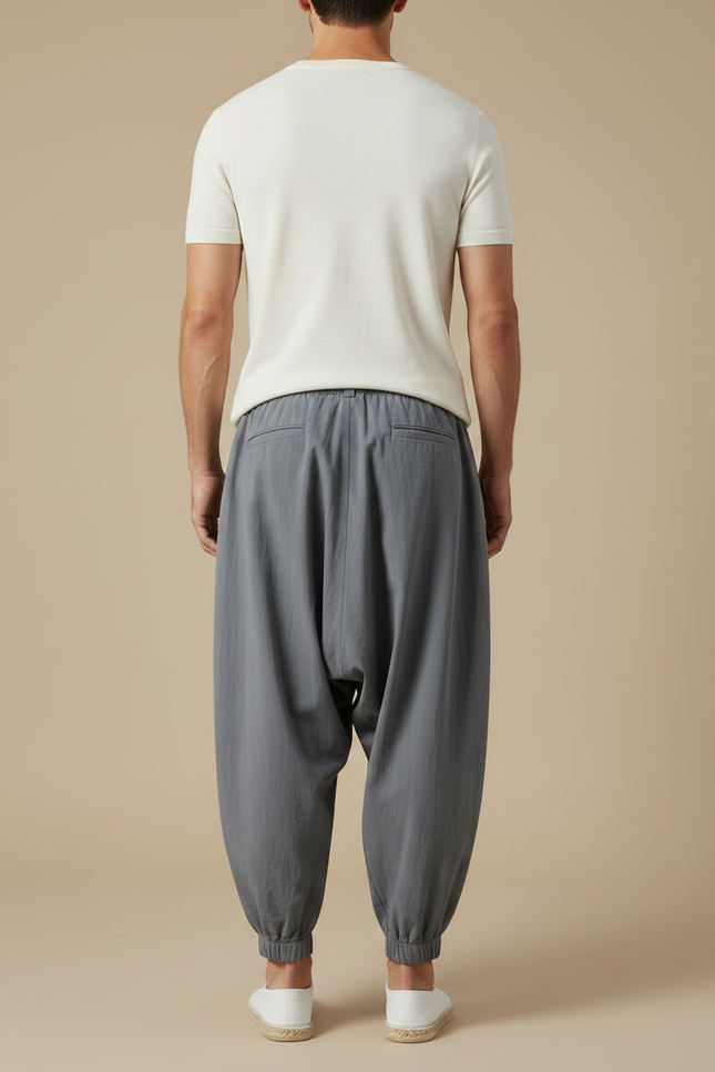 Pantalon Parachute Gris Ample Lin Décontracté Homme - vue 2