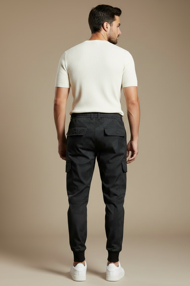 Pantalon Parachute Camouflage Noir Ample Coton Homme - Polyester - vue 2
