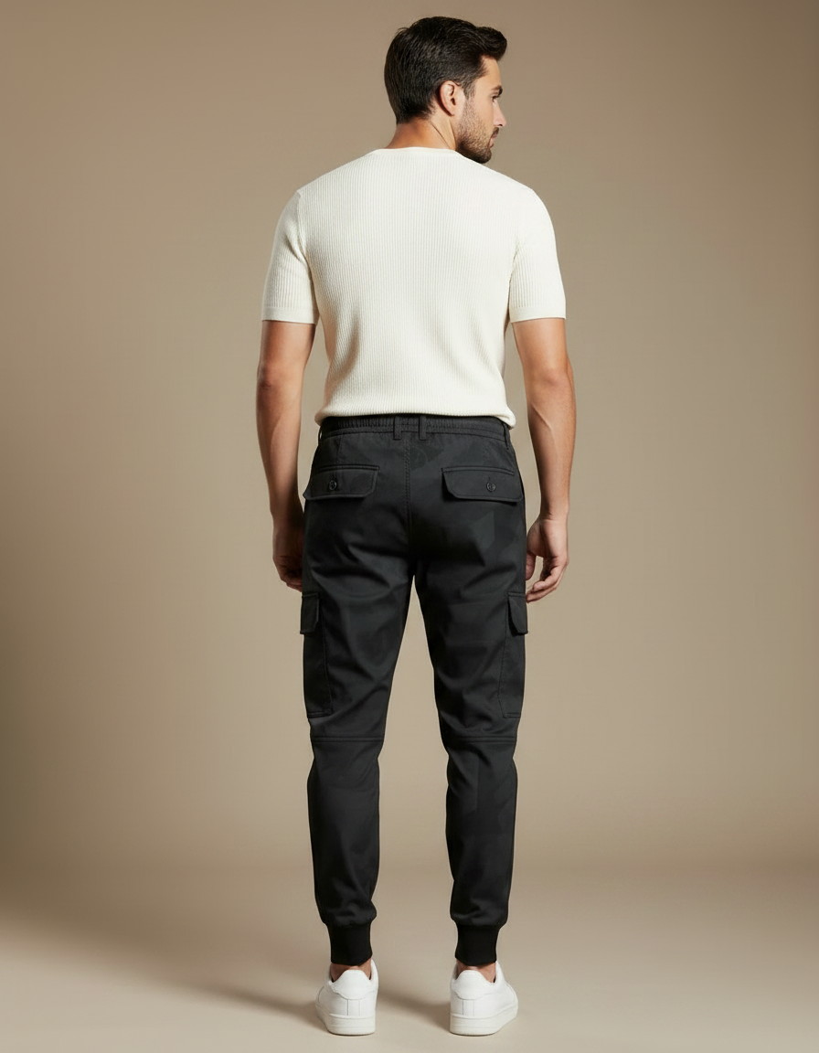 Pantalon Parachute Camouflage Noir Ample Coton Homme - Polyester - vue 2