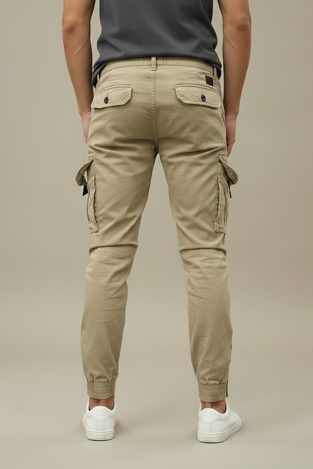 Pantalon Parachute Beige Cargo Boutons Homme - Toile - vue 2