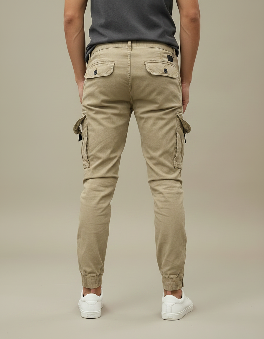 Pantalon Parachute Beige Cargo Boutons Homme - Toile - vue 2