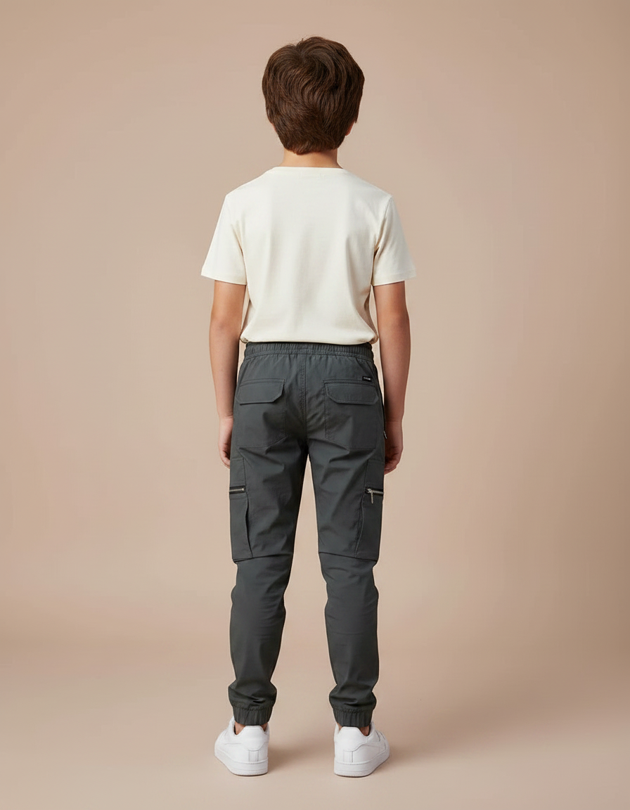 Pantalon Parachute Gris Cargo Sport Enfant - Polyester - vue 2