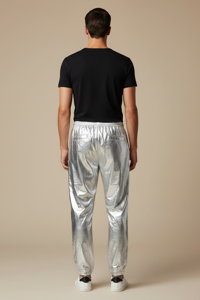 Pantalon Parachute Argenté Métallisé Ample Brillant Homme - Polyester - vue 2