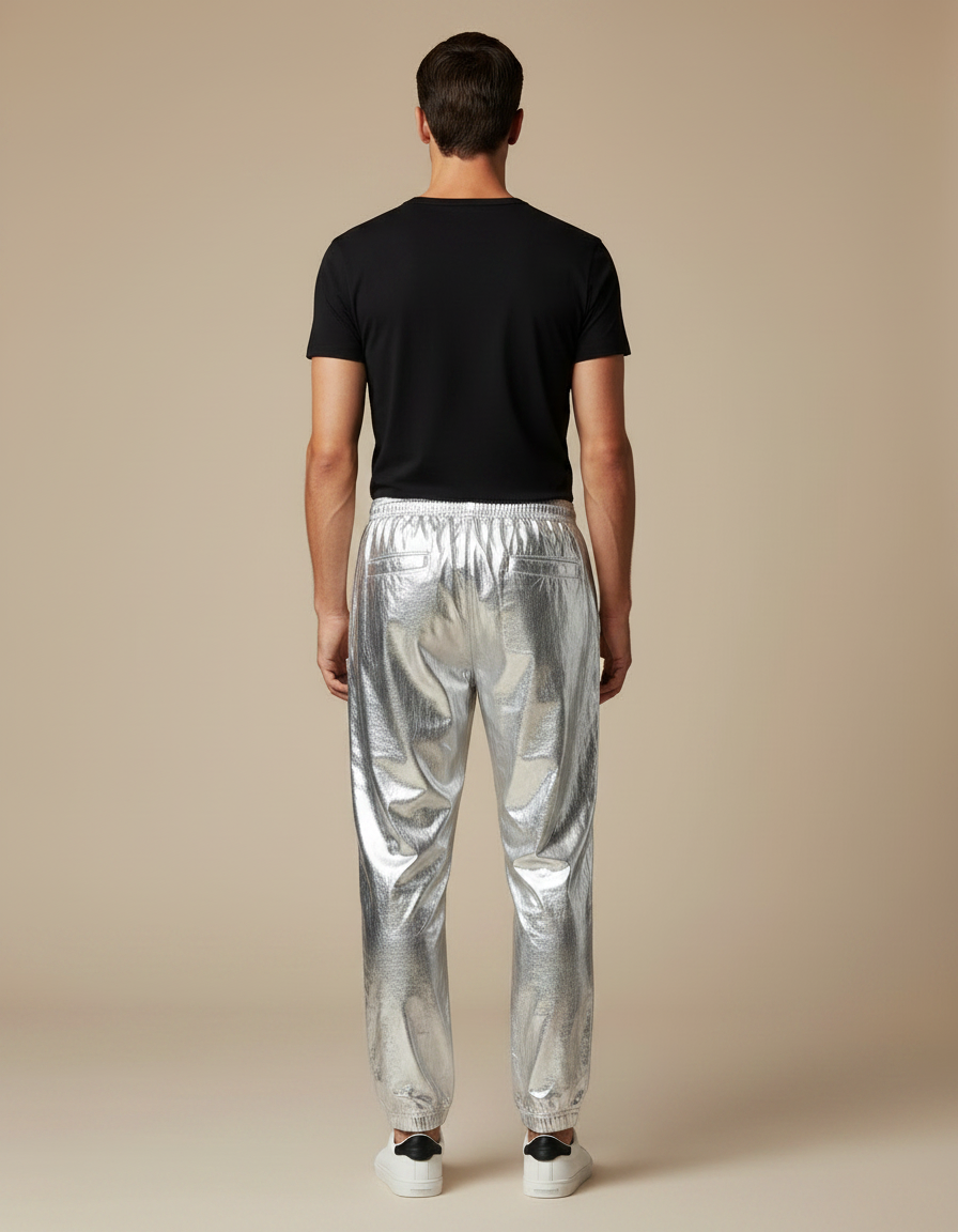 Pantalon Parachute Argenté Métallisé Ample Brillant Homme - Polyester - vue 2