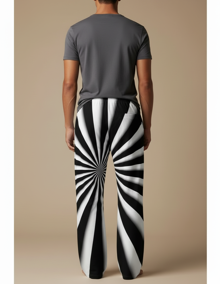 Pantalon Parachute Rayé Noir Blanc Décontracté Homme - Multicolore Polyester - vue 2
