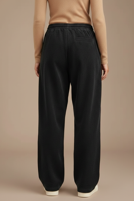 Pantalon Parachute Côtelé Noir Droit Ample Femme - Cordé - vue 2
