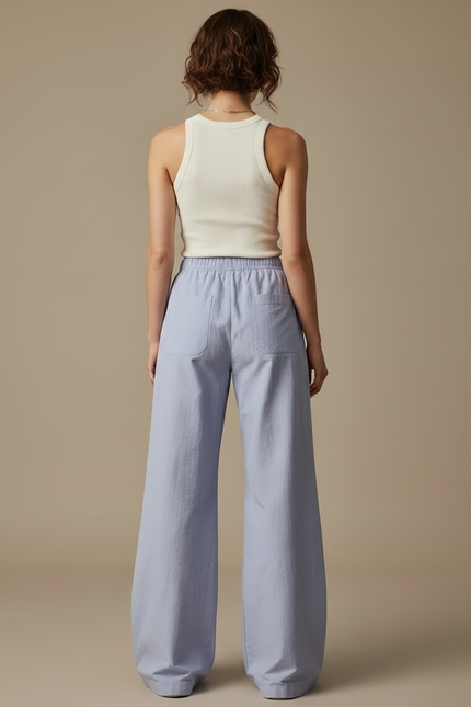 Pantalon Parachute Fluide Ample Taille Haute Bleu Clair - Coton - vue 2