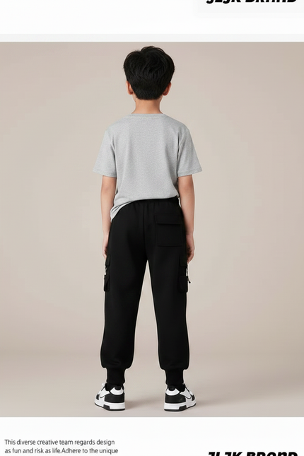 Pantalon Parachute Noir Cargo Ample Garçon Cordon - Molleton - vue 2