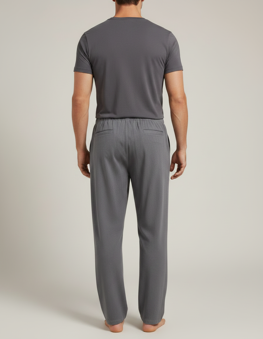 Pantalon Parachute Gris Ample Coton Lin Homme Cordon - vue 2