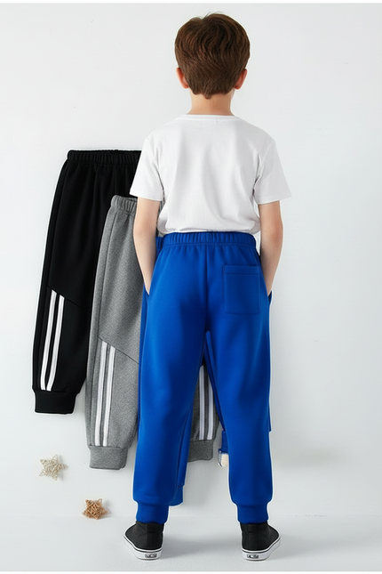 Pantalon Parachute Sportif Rayures Adidas Garçon Hiver - Bleu Molleton - vue 2