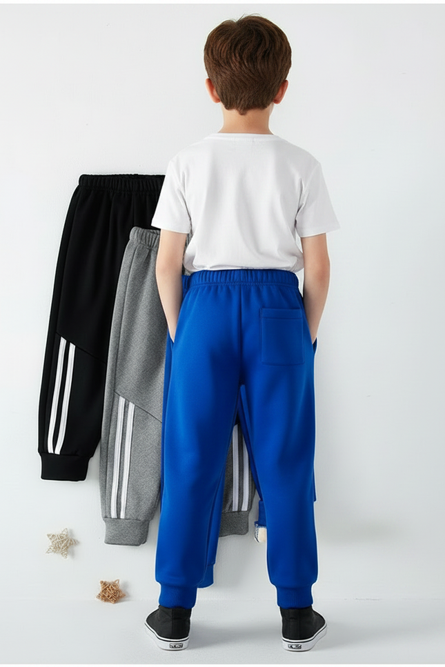 Pantalon Parachute Sportif Rayures Adidas Garçon Hiver - Bleu Molleton - vue 2