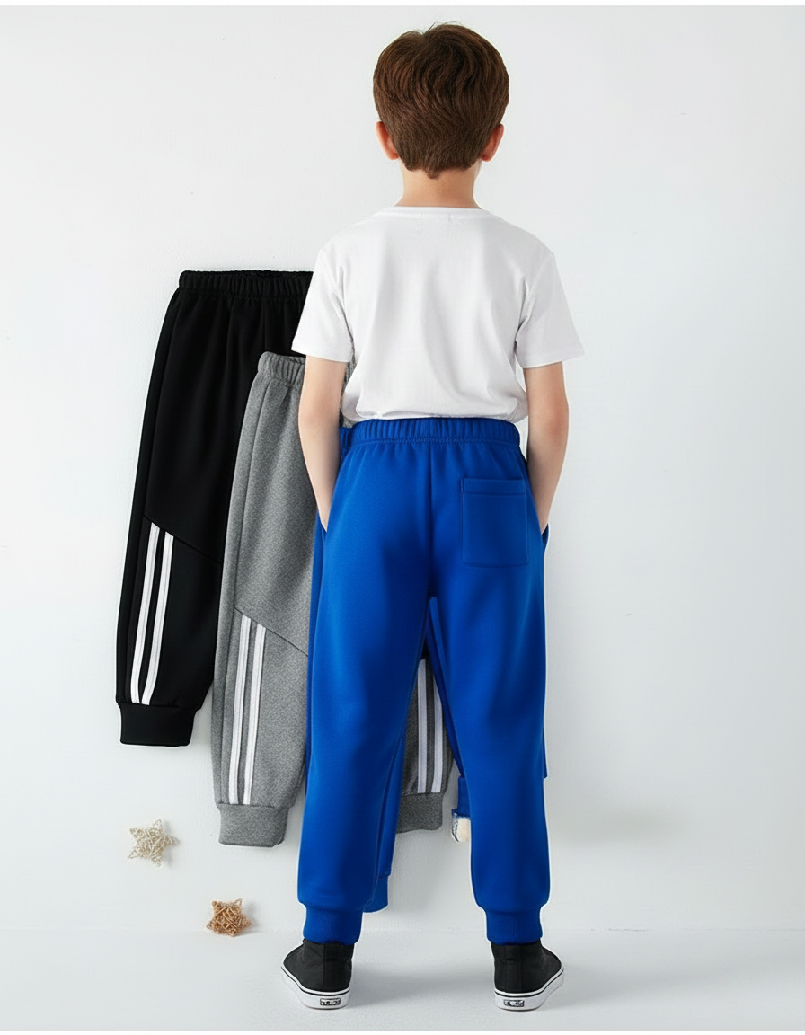 Pantalon Parachute Sportif Rayures Adidas Garçon Hiver - Bleu Molleton - vue 2