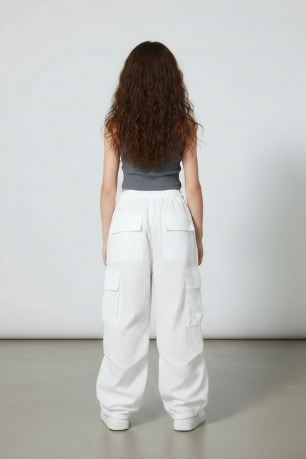 Pantalon Parachute Blanc Ample Cargo Décontracté Enfant - Polyester - vue 2