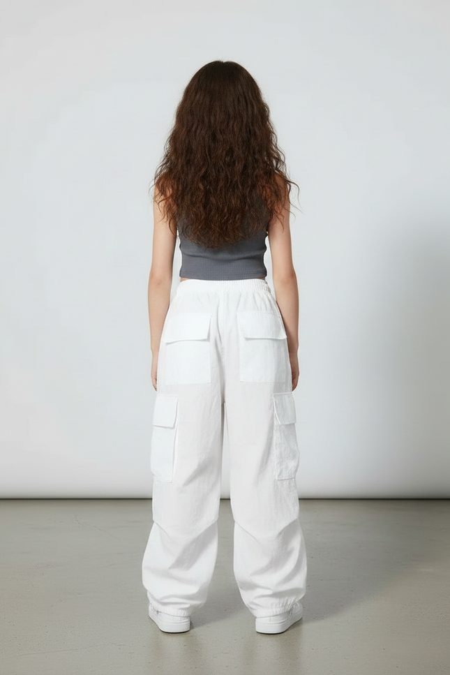 Pantalon Parachute Blanc Ample Cargo Décontracté Enfant - Polyester - vue 2