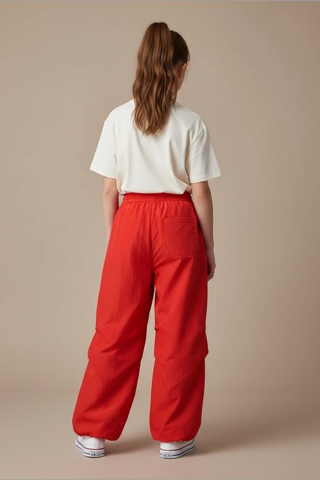 Pantalon Parachute Rouge Fluide Ample Décontracté - Polyester - vue 2