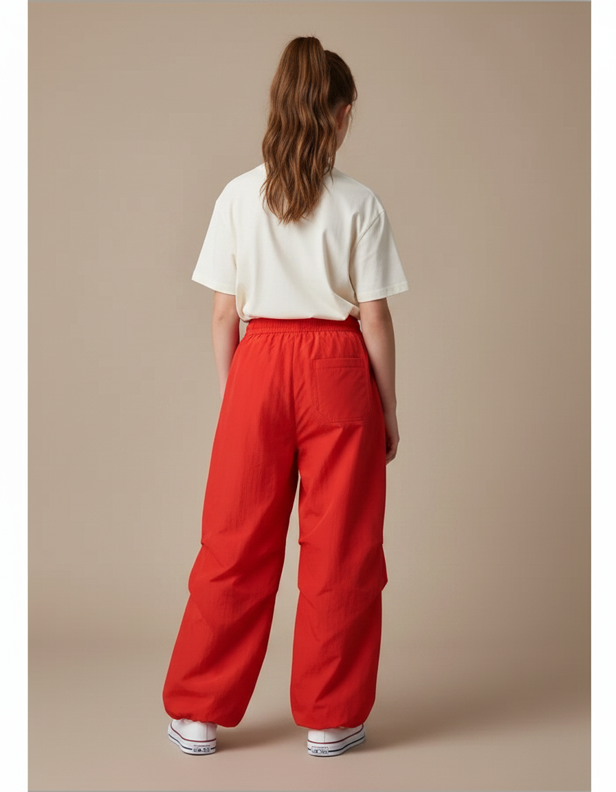 Pantalon Parachute Rouge Fluide Ample Décontracté - Polyester - vue 2
