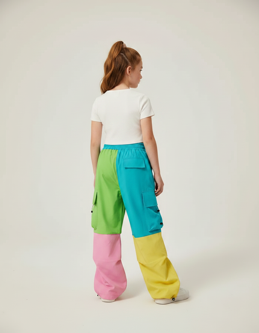 Pantalon Parachute Coloré Cargo Ample Fille - Multicolore Polyester - vue 2