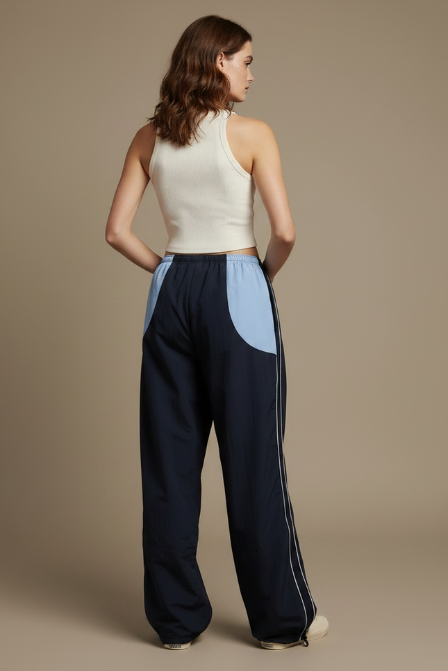 Pantalon Parachute Marine Bicolore Ample Décontracté - Polyester - vue 2