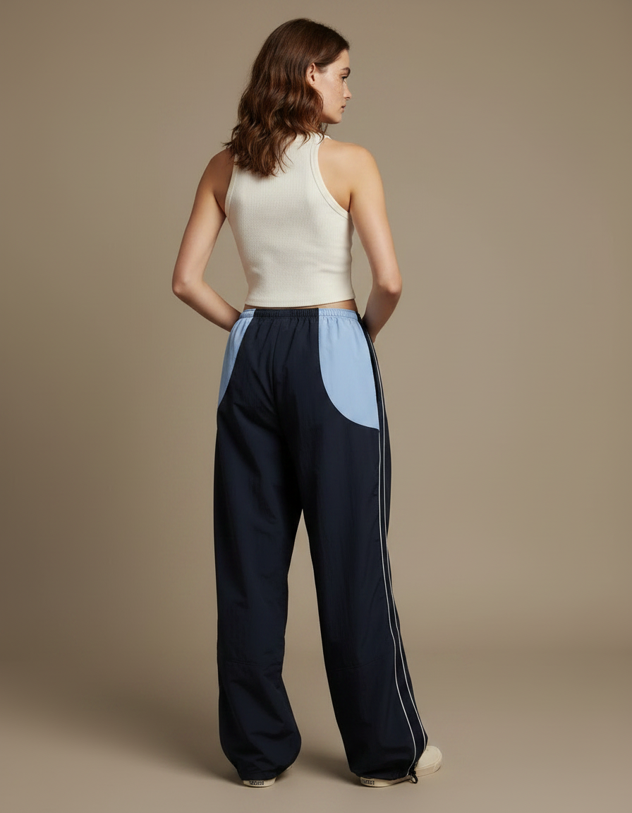 Pantalon Parachute Marine Bicolore Ample Décontracté - Polyester - vue 2
