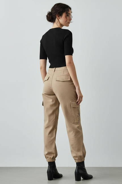 Pantalon Parachute Beige Cargo Ample Cordon Fluide - Toile - vue 2