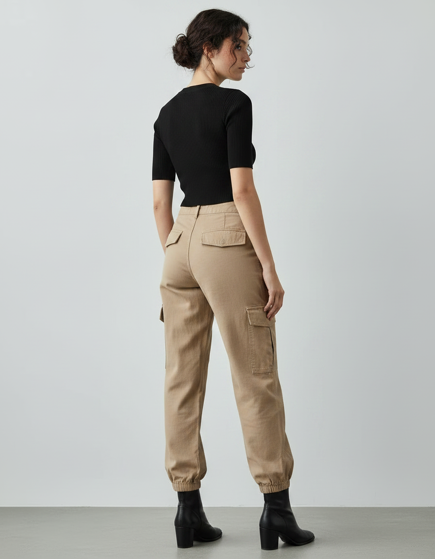 Pantalon Parachute Beige Cargo Ample Cordon Fluide - Toile - vue 2