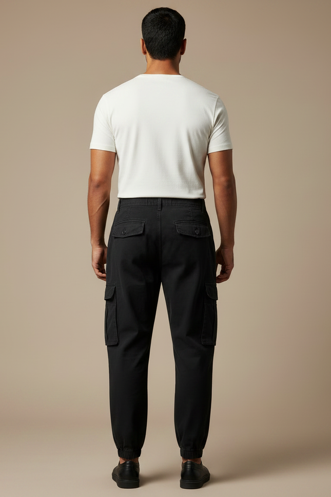 Pantalon Parachute Noir Cargo Ample Jogger Homme - Toile - vue 2