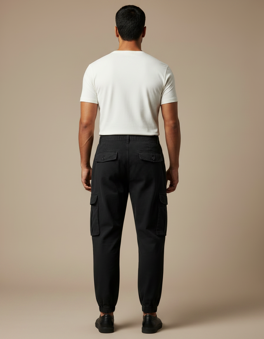 Pantalon Parachute Noir Cargo Ample Jogger Homme - Toile - vue 2