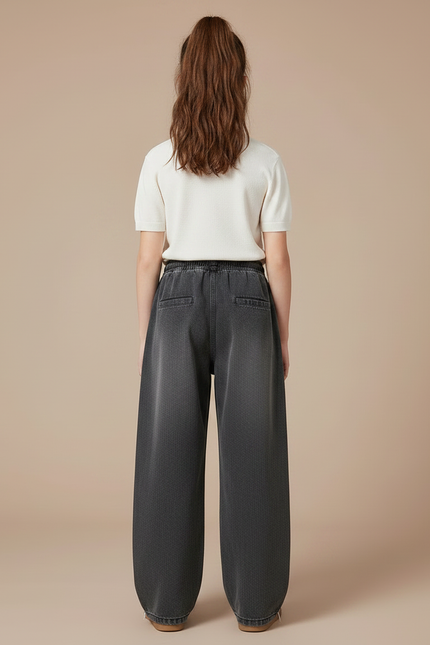 Pantalon Parachute Gris Ample Denim Fille Cordon - Jean - vue 2