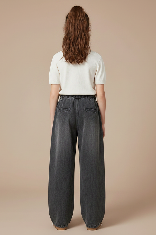 Pantalon Parachute Gris Ample Denim Fille Cordon - Jean - vue 2