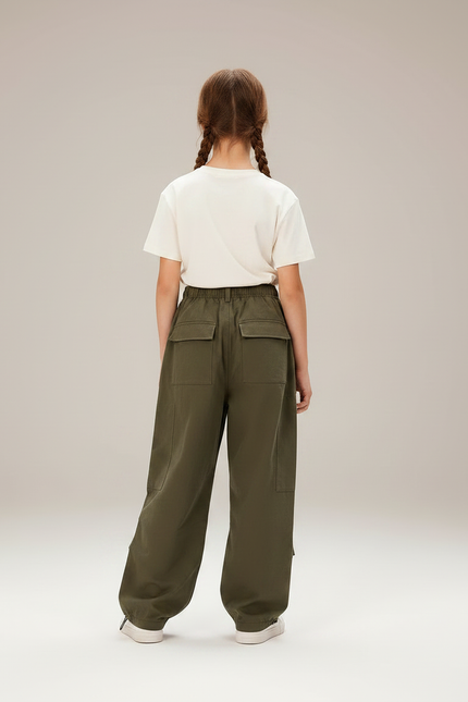Pantalon Parachute Kaki Cargo Ample Fille Décontracté - Polyester - vue 2