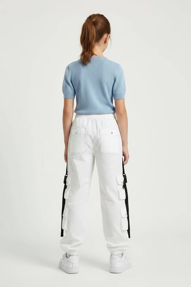 Pantalon Parachute Blanc Cargo Découpes Streetwear Fille - Polyester - vue 2