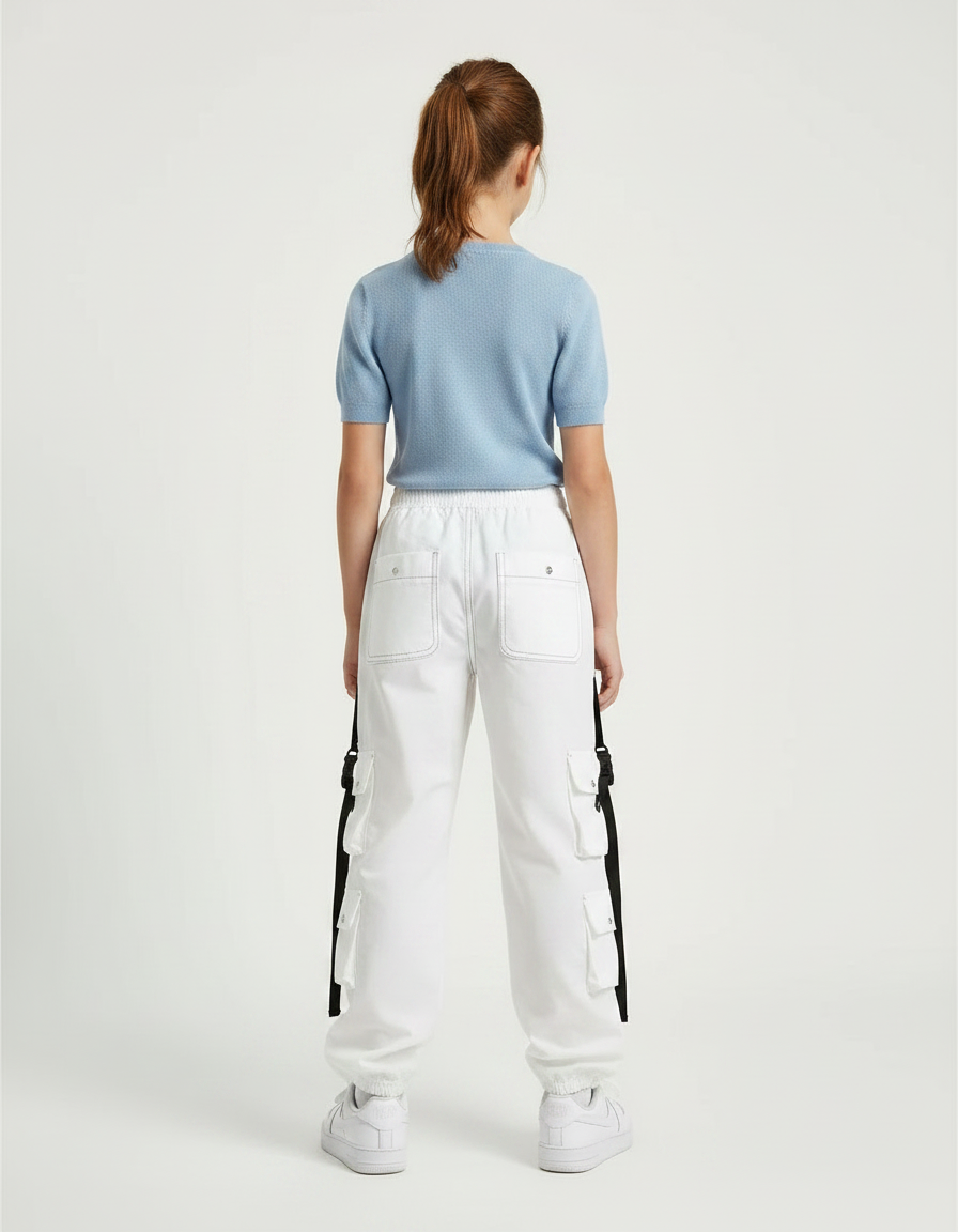 Pantalon Parachute Blanc Cargo Découpes Streetwear Fille - Polyester - vue 2