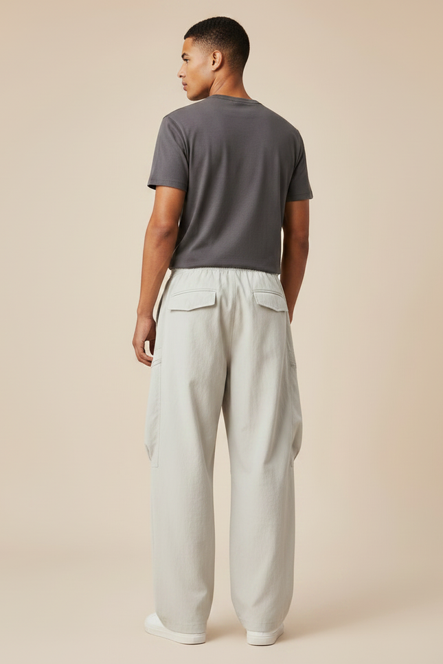 Pantalon Parachute Gris Clair Ample Cargo Léger Décontracté - Polyester - vue 2