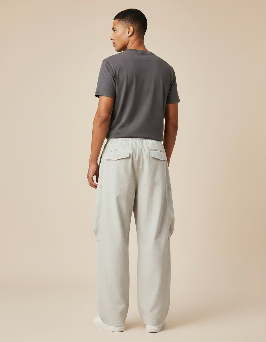 Pantalon Parachute Gris Clair Ample Cargo Léger Décontracté - Polyester - vue 2