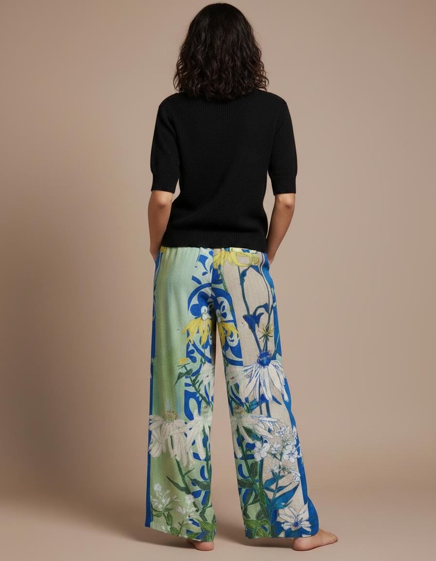 Pantalon Parachute Fluide Imprimé Floral Ample Estival - Multicolore Lin - vue 2