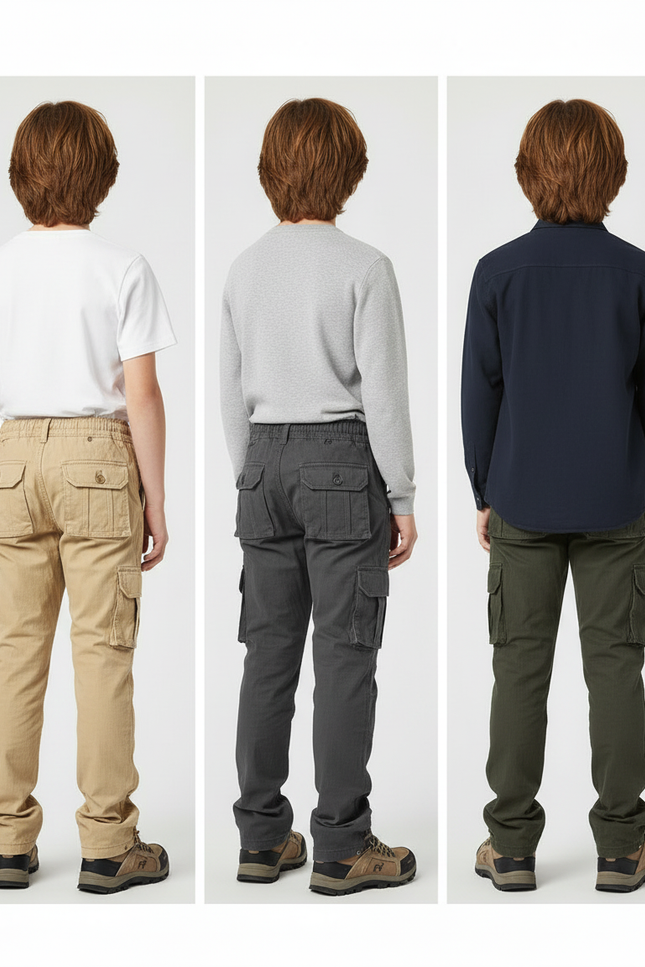 Pantalon Parachute Cargo Ample Coton Enfant - Kaki - vue 2