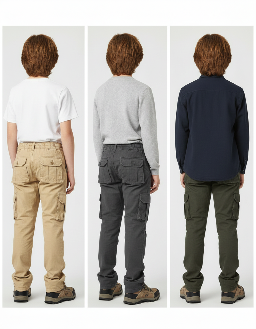 Pantalon Parachute Cargo Ample Coton Enfant - Kaki - vue 2