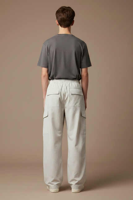 Pantalon Parachute Gris Clair Ample Homme Décontracté Léger - Polyester - vue 2