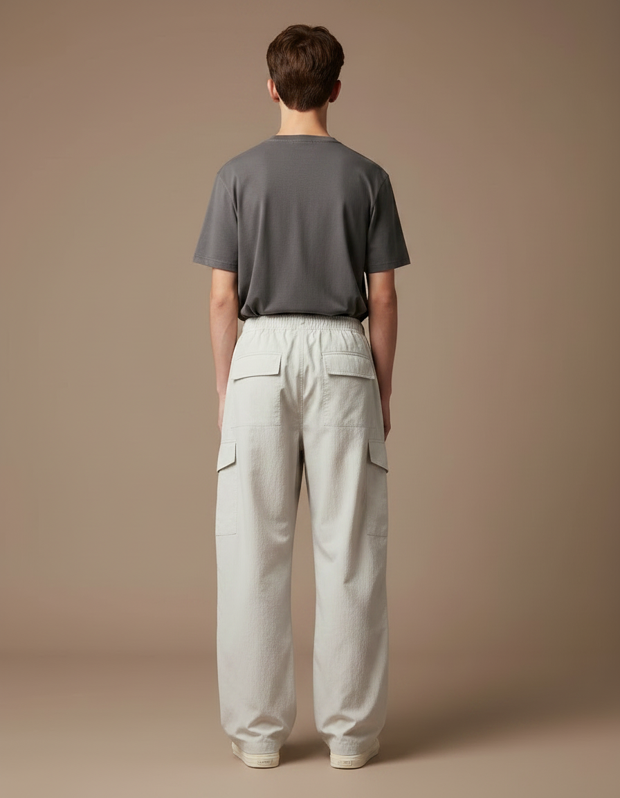 Pantalon Parachute Gris Clair Ample Homme Décontracté Léger - Polyester - vue 2